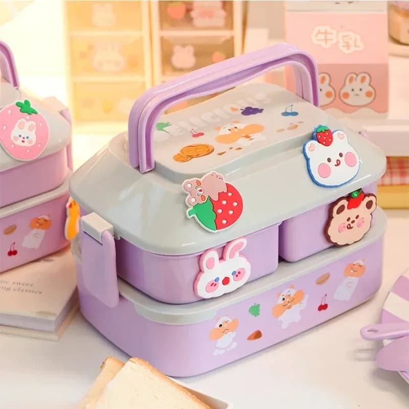 2023 simpatica portapranzo bento a doppio strato per la scuola dei bambini con posate