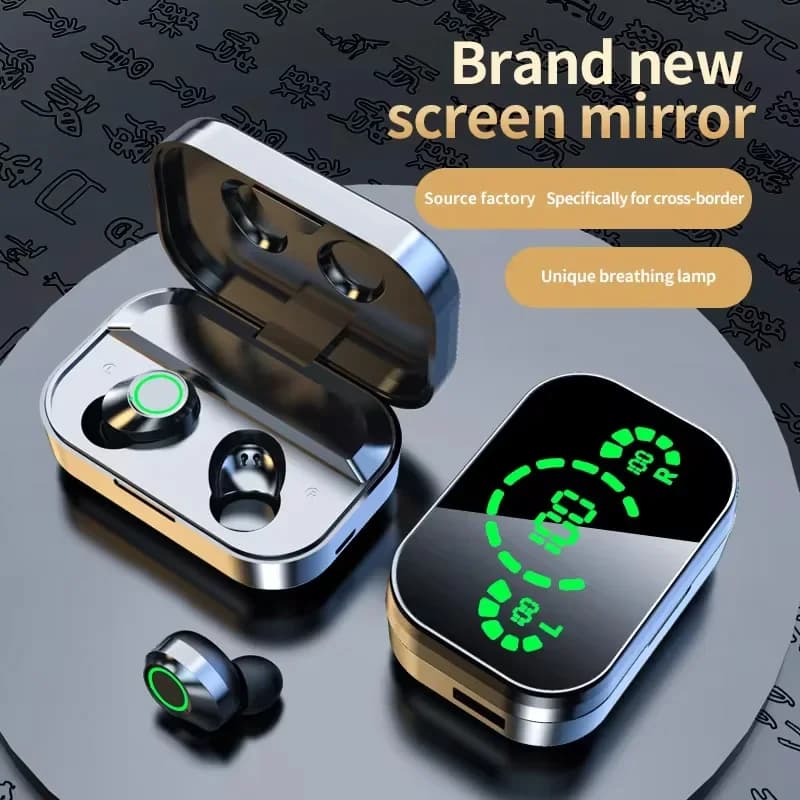 Auricolari Bluetooth Wireless TWS con Scatola di Ricarica per Telefono, Microfono con Cancellazione del Rumore, Display LED, Cuffie Sportive