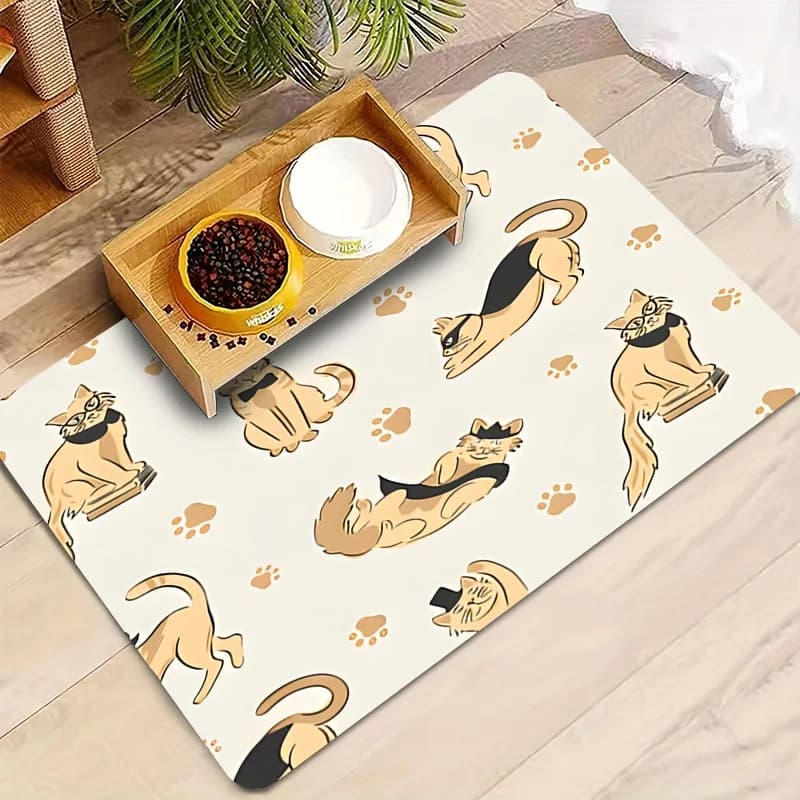Tappetino per l'alimentazione degli animali domestici con graziose impronte di zampe di gatto e design a forma di gatto, facile da pulire e lavabile per chi ha problemi con l'igiene durante la degustazione, regalo ideale per proprietari di cani e gatti