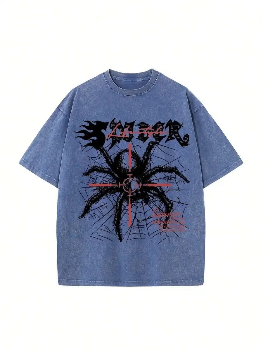 Mens Loose Washed Cotton Short Sleeve Crew Neck T-Shirt Streetwear Casual Summer Top