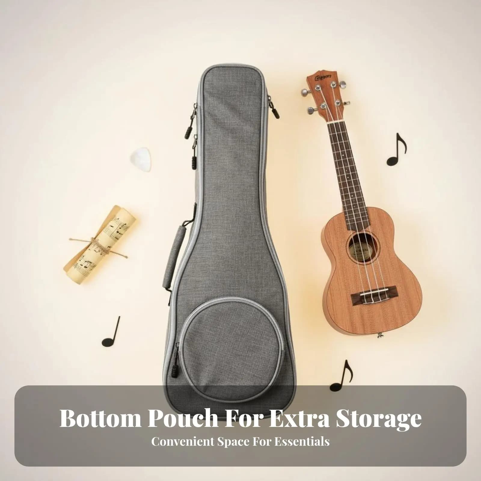 Borsa per ukulele con tracolla regolabile, imbottita, accessorio per strumento musicale, doppia cerniera, leggera e facile da usare