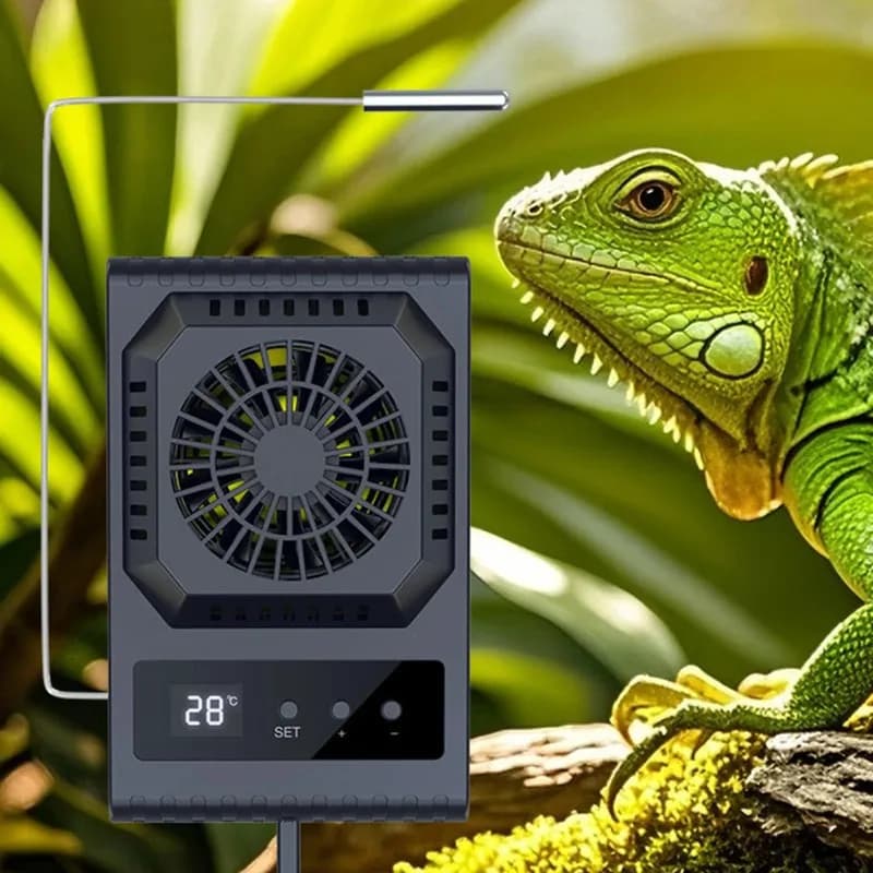 Ventilatore per Terrario con Sistema di Controllo Climatico, Riscaldamento e Raffreddamento, Display LCD, Funzionamento Silenzioso per Terrari e Gabbie per Uccelli