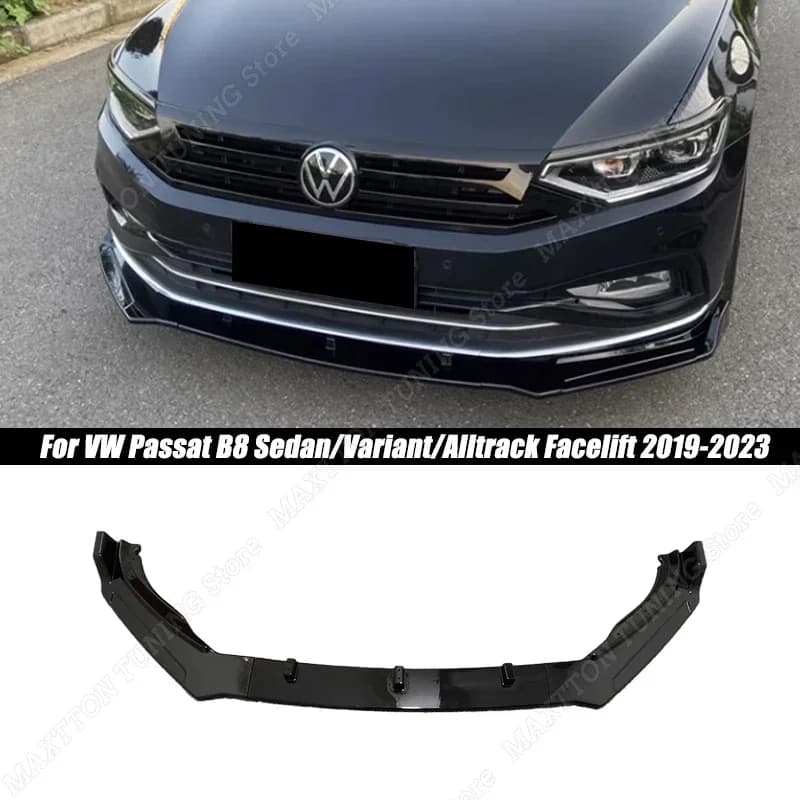 Gloss Black Auto bumper Front Splitter Lip Spoiler Body Kit Diffuser For VW Passat B8 Berlin Variant Alltrack Facelift 2019-2023
