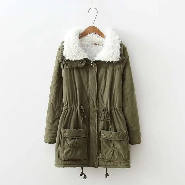 Winter New Style Women's Cotton Jacket Medium Length Slim Fit Peach Velvet Lamb Velvet Drawstring Waist Warm Outerwear