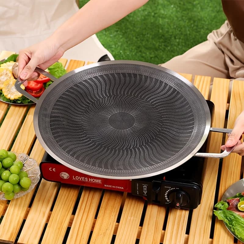 Piastra per Barbecue in Acciaio Inox per Campeggio e Casa, Compatibile con Induzione e Gas
