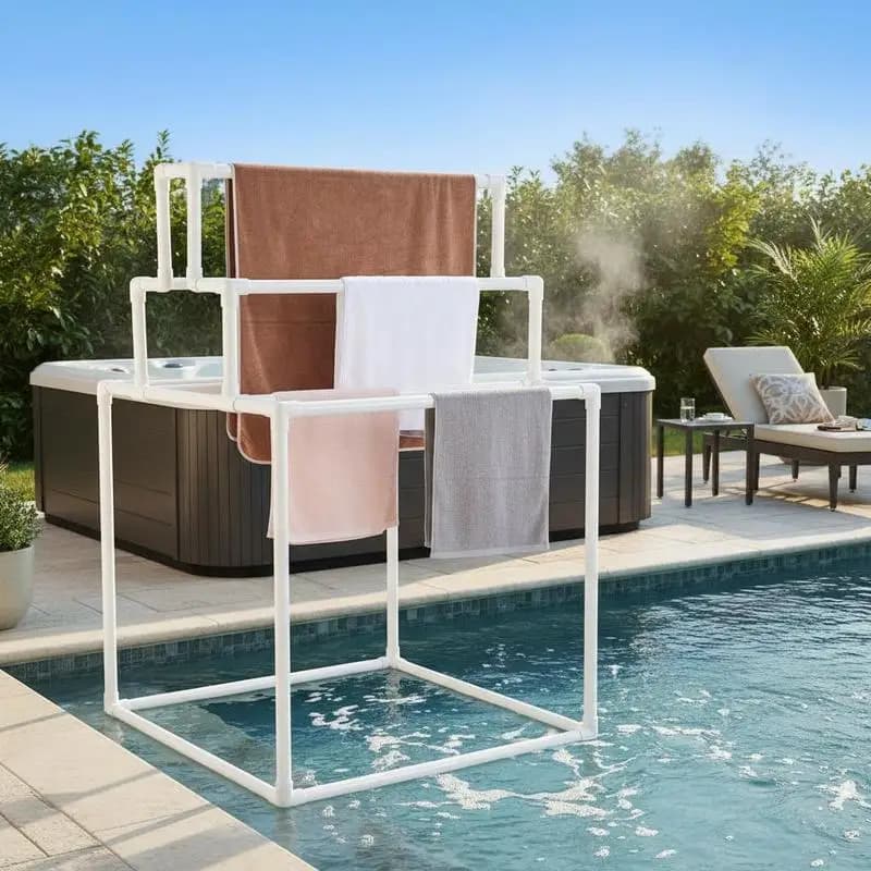 Stendino in PVC a 8 barre per piscina, bagno, spa, appendiabiti autoportante per asciugamani e piumoni, bianco