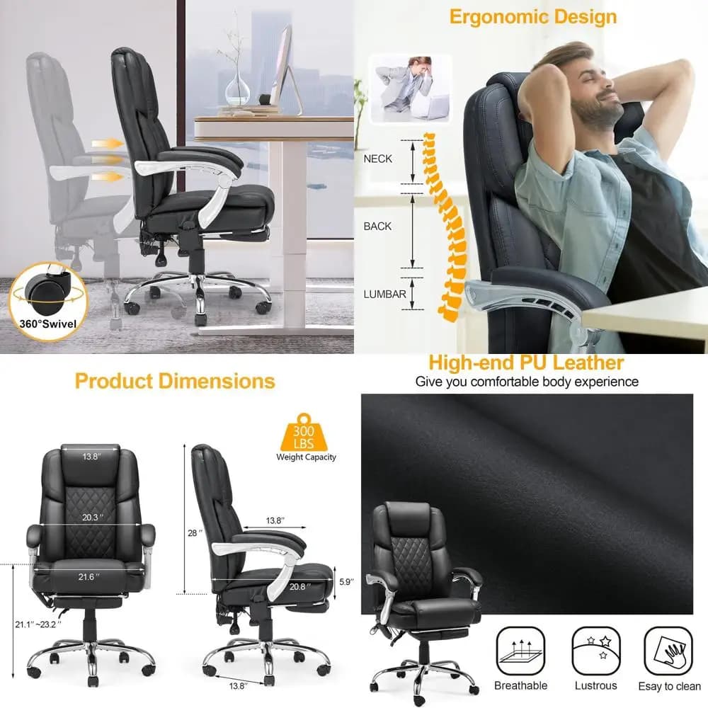 Luxury 6-Function Massage Chair with Lumbar Support, Heated Reclining Office Chair for Home and Gaming, Black