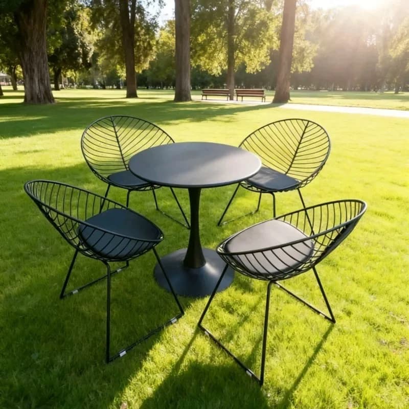 Combinazione di tavolo e sedia in ferro battuto per il tempo libero all'aperto, creativa, a forma di foglia, impermeabile e resistente ai raggi solari