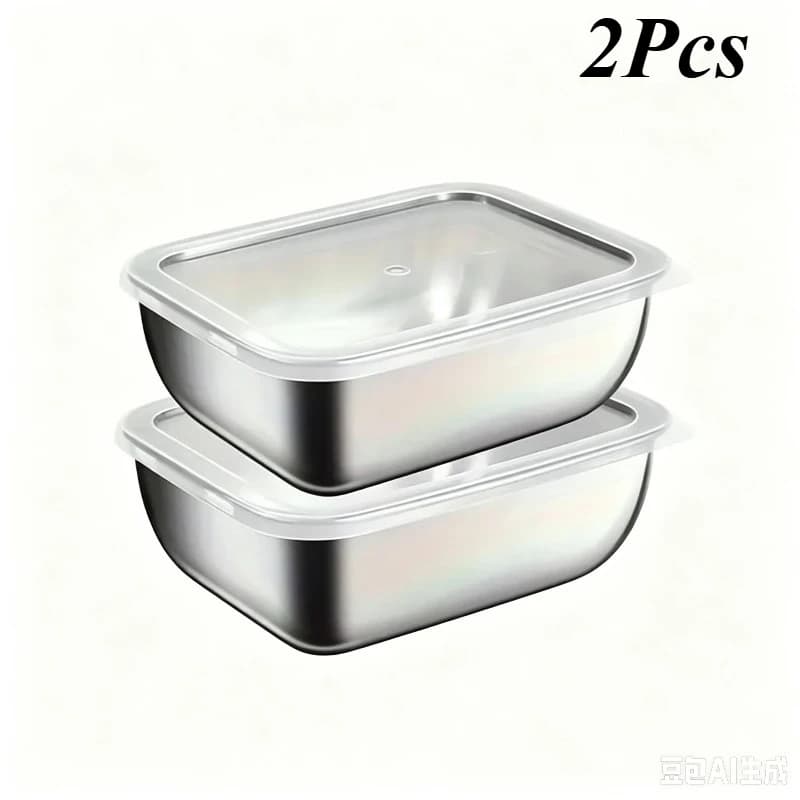 2 stackable stainless steel lunch boxes, reusable food storage containers for kitchen, refrigerator, travel, lunch
