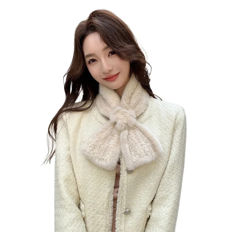 Sciarpa in pelliccia autunnale e invernale da donna, versione coreana, elegante sciarpa in pelo di visone con fiori, tessuta su entrambi i lati, tinta unita, con collo in vera pelliccia.
