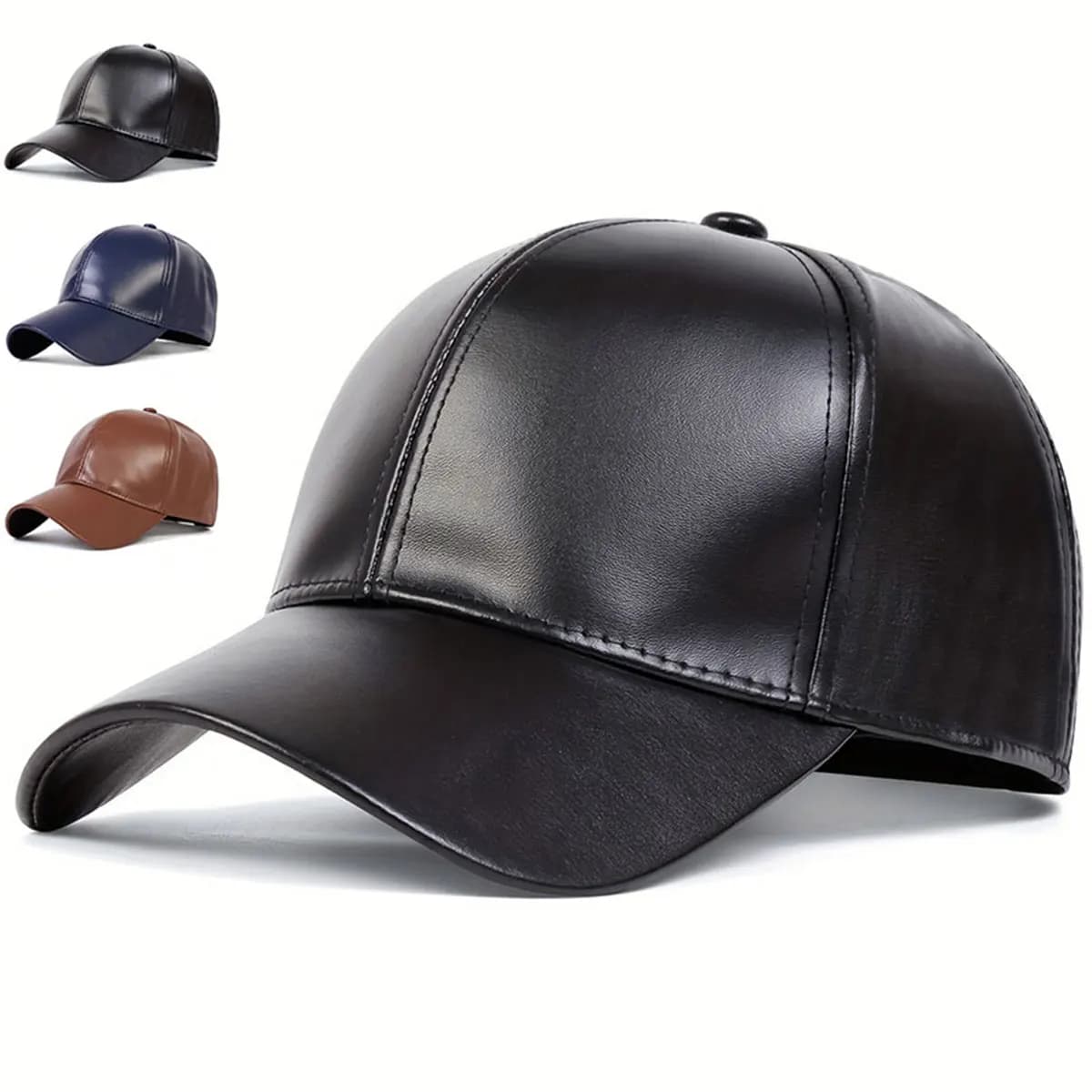 Unisex PU Leather Solid Color Adjustable Baseball Cap Breathable Sun Protection Outdoor Hat