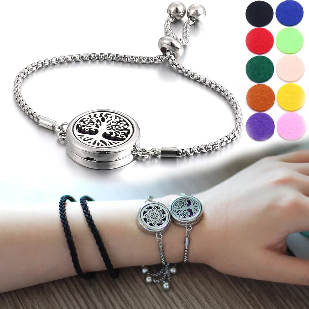 New Aromatherapy Bracelet Diffuser Locket Tree Flower Adjustable Perfume Essential Oil Diffuser Women Bracelet Crystal Jewellery