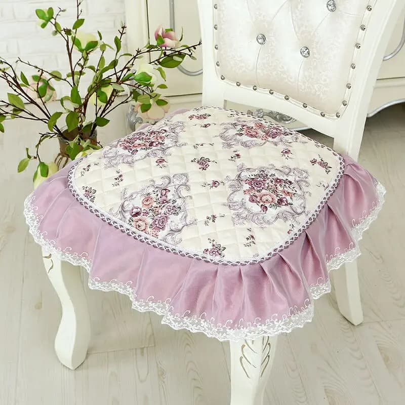 New Jacquard Pink Dining Chair Cushions for Jacquard Chair European Short Style Home Decorations for Hotel Slim Stool Mat with Lace
