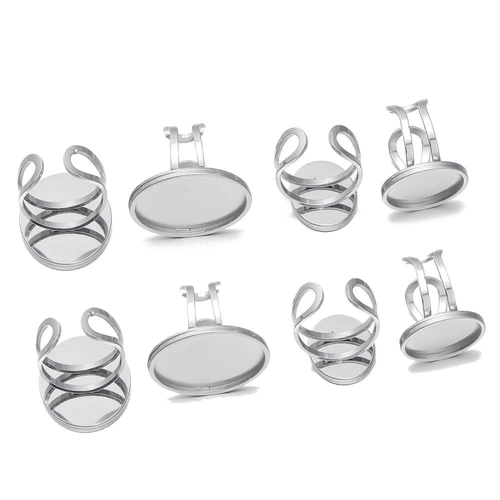 5Pcs/Lot Stainless Steel Open Ring Settings Oval Base Blank Tray for DIY Rings Jewelry Findings Making Accessories Supplies