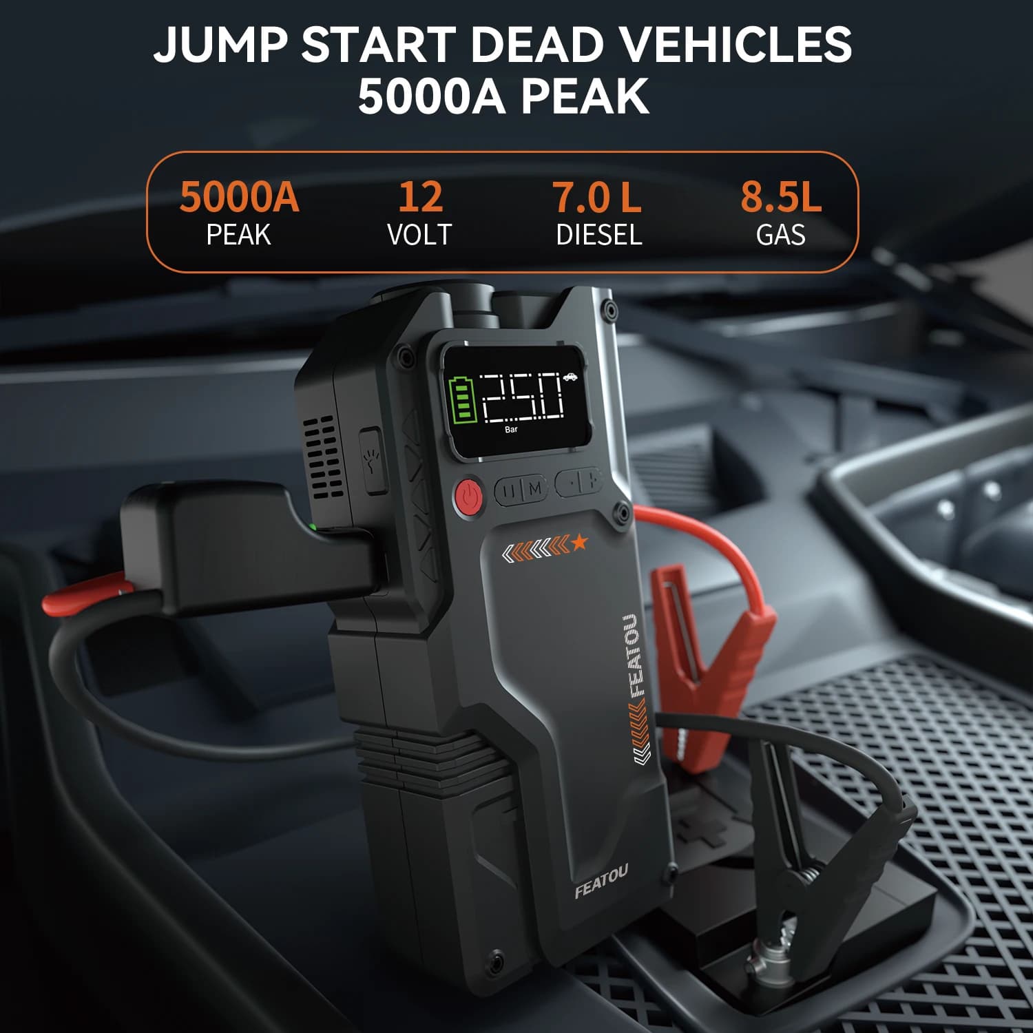 Avviatore di emergenza per auto portatile di aggiornamento 2025, scatola di salto portatile per avviamento di ponticello per batteria di picco 5000A per batteria di auto, salto portatile 12V St