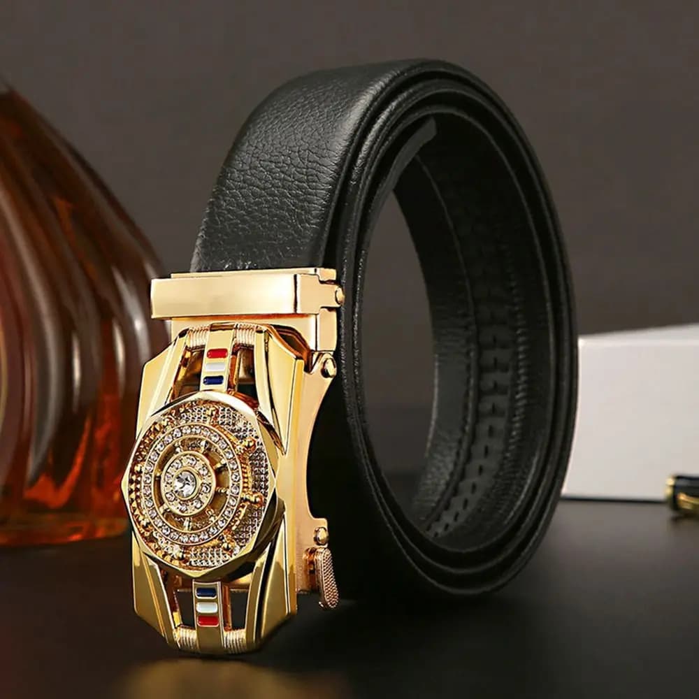 Golden Waist Buckle Decoration With Rhinestones Men's Luxury Belt Men's Belt with Automatic Buckle Business Men's Belt for Running