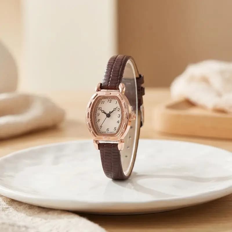 Women's Quartz Watch PU Leather Strap Rose Gold Oval Case Clear Number Dial for Daily Wear Office Casual Outings