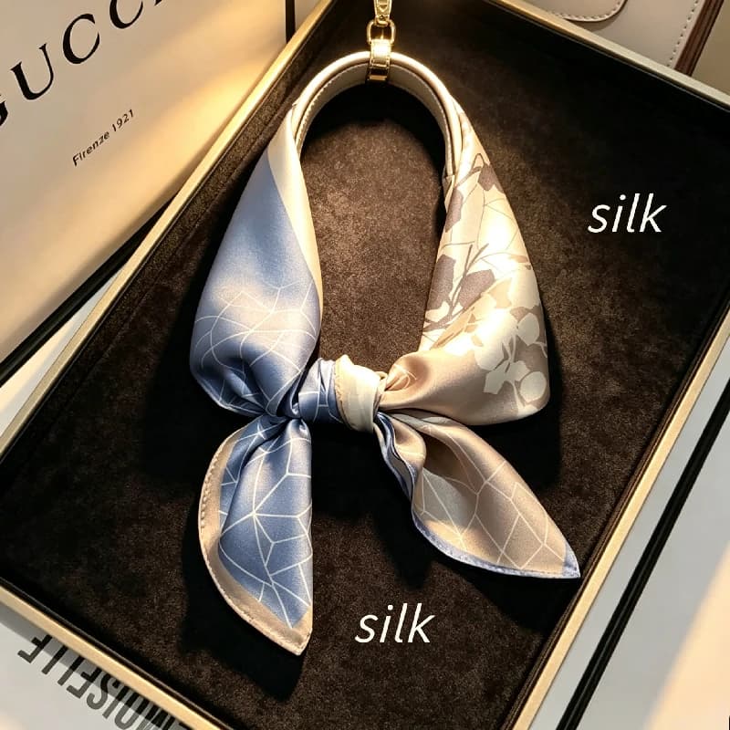 Sciarpa Piccola Coreana Versatile Decorativa con Motivi Geometrici, Sciarpa in Seta per Donna, Fascia per Capelli, Accessorio per Borsa, Abbinabile a Abbigliamento, Sciarpa in Seta di Gelso