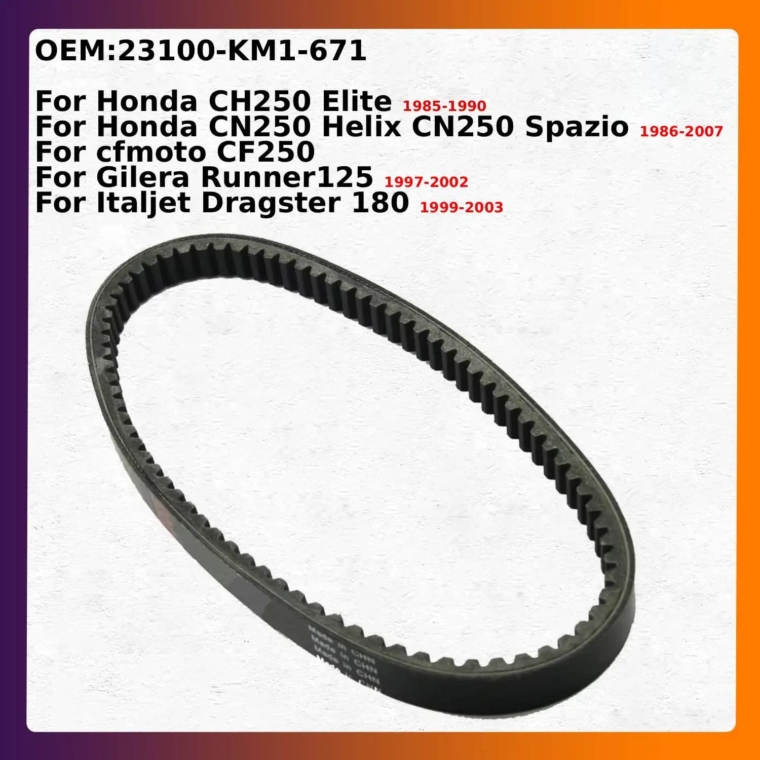 Cinghia di trasmissione per moto Honda CN250 Helix, CFMoto CF250, Gilera Runner 125, Italjet Dragster 180