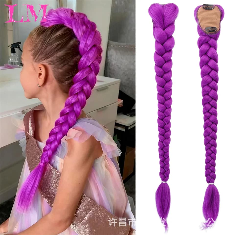 LM Estensioni sintetiche della coda di cavallo lunghe e diritte Intrecciare i capelli Intrecciare i capelli colorati Accessorio per capelli viola intrecciati fai-da-te per Halloween