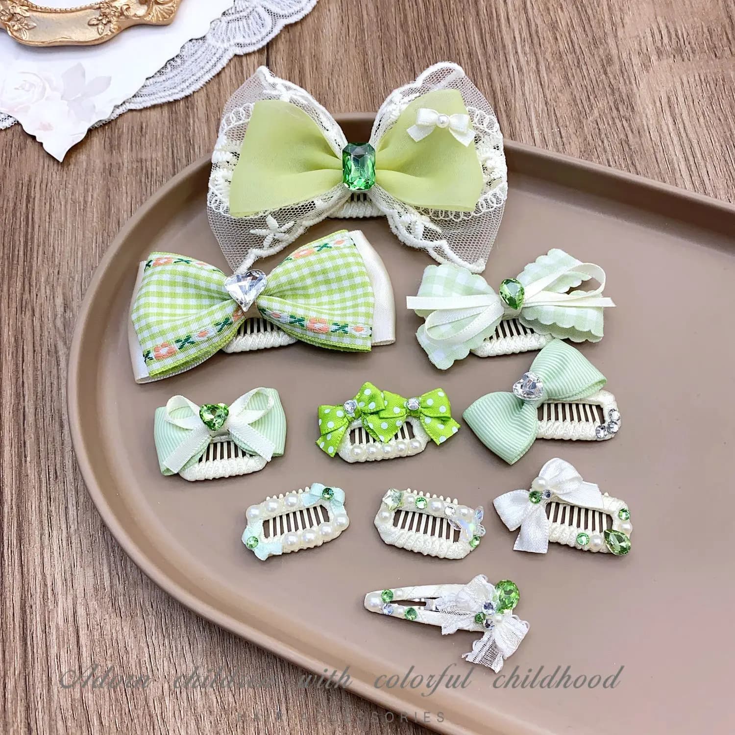 Pet Green Checkered Bow Headpiece Malzis Yorkshire Dog Hair Clip Fresh Flower Pet BB Clip Dog Hair Accessories
