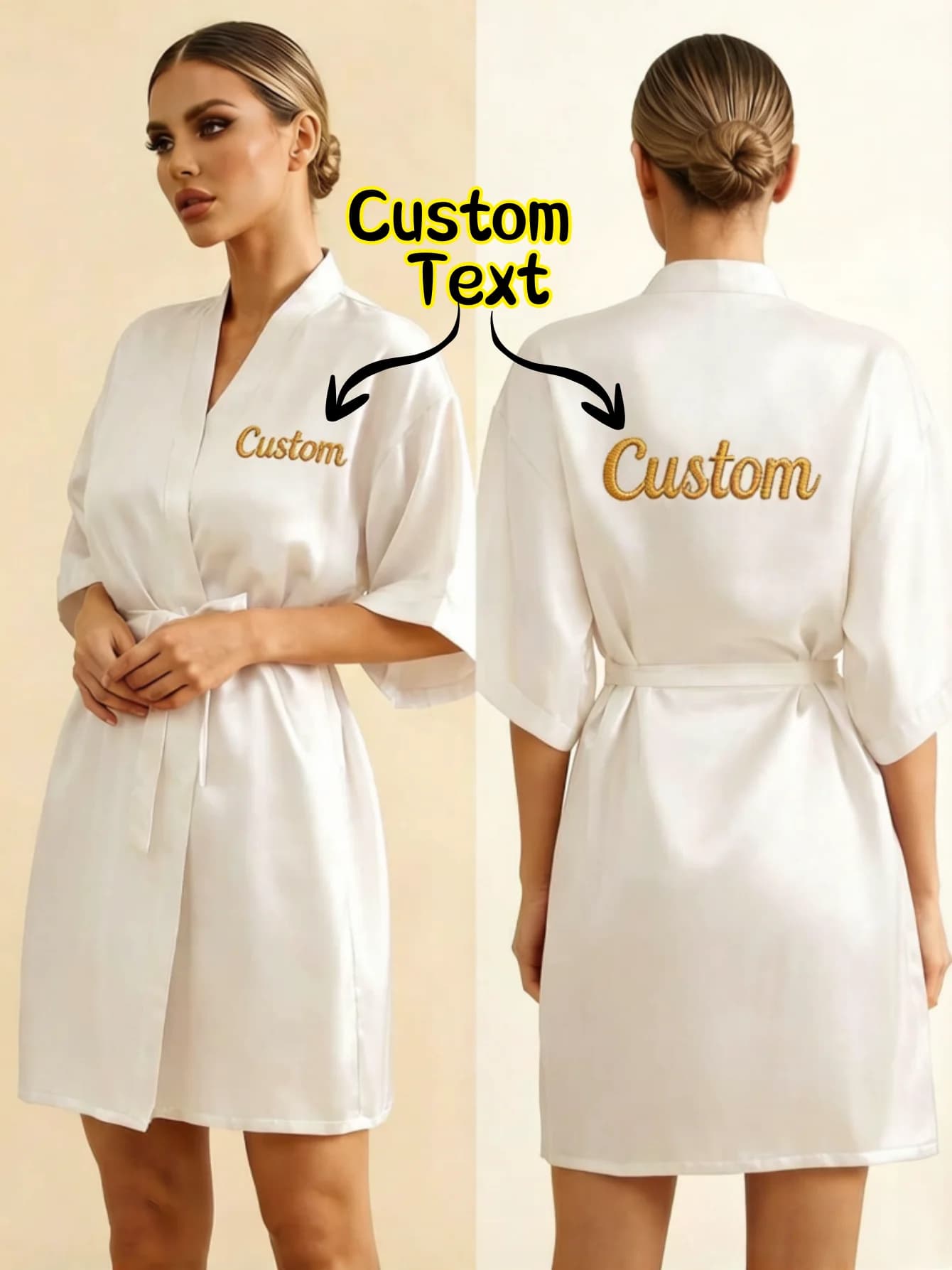 Custom Name Satin Robe Embroidered Text Date Wedding Robe Bridal Party Getting Ready Robe Farewell Single Party Kimono Pajamas