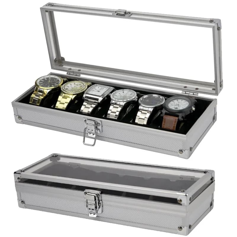 VANSIHO Aluminum Watches 6/10/12 Grids Suitcase With Glass Window Watch Storage Aluminum Case Watch Box Organizer For Men watch stand