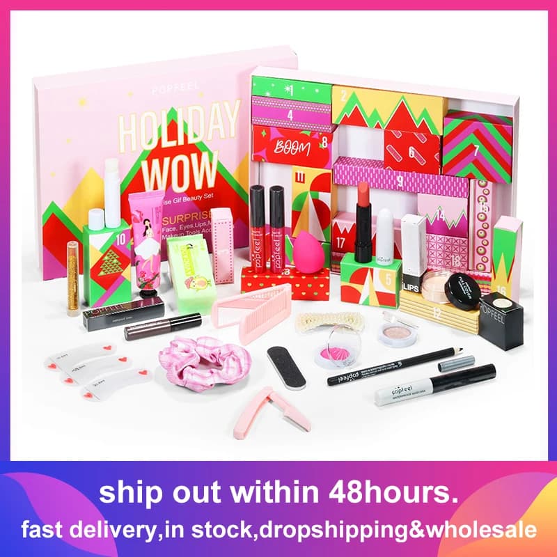 Christmas Advent Calendar 2023 Makeup Tools Calendar for Countdown Gift Pack Lipstick Umbrella Set of Cosmetics Women's Bottle