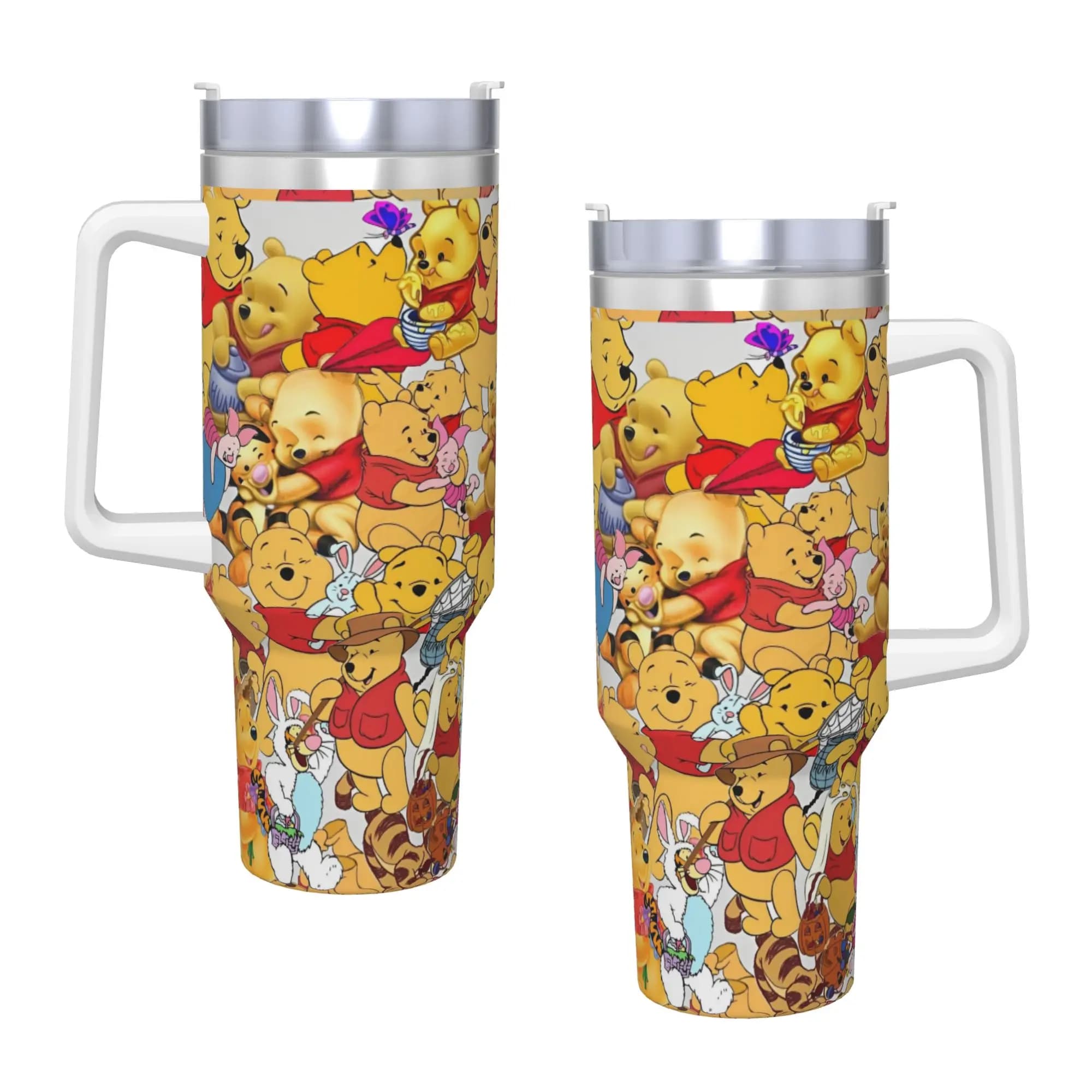 Tazza Termica in Acciaio Inox con Personaggi di Winnie the Pooh, Eeyore e Piglet, con Cannucce e Coperchio, Grande Tazza da Auto e Bottiglia d'Acqua
