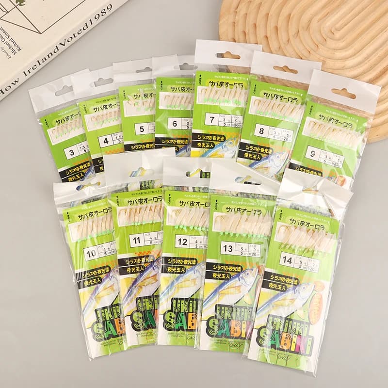 ●10Pcs/Pack White Fish Skin Bionic String Hook Apollo Uki Uki Sabiki White Fish Skin Fish Fishing Hook Fishhooks FishingTool