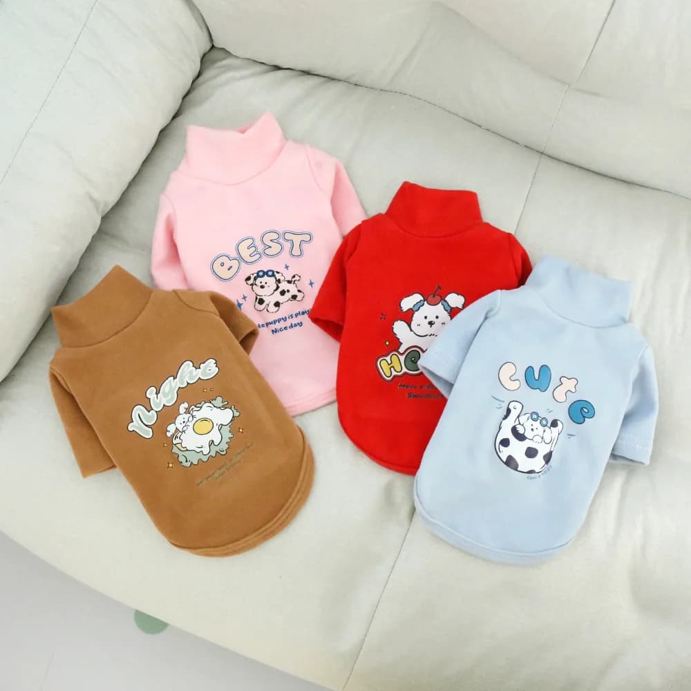 Camicia base calda a collo alto in peluche per animali domestici, felpa con cappuccio spessa per cartoni animati autunnali e invernali, vestiti da esterno per cani
