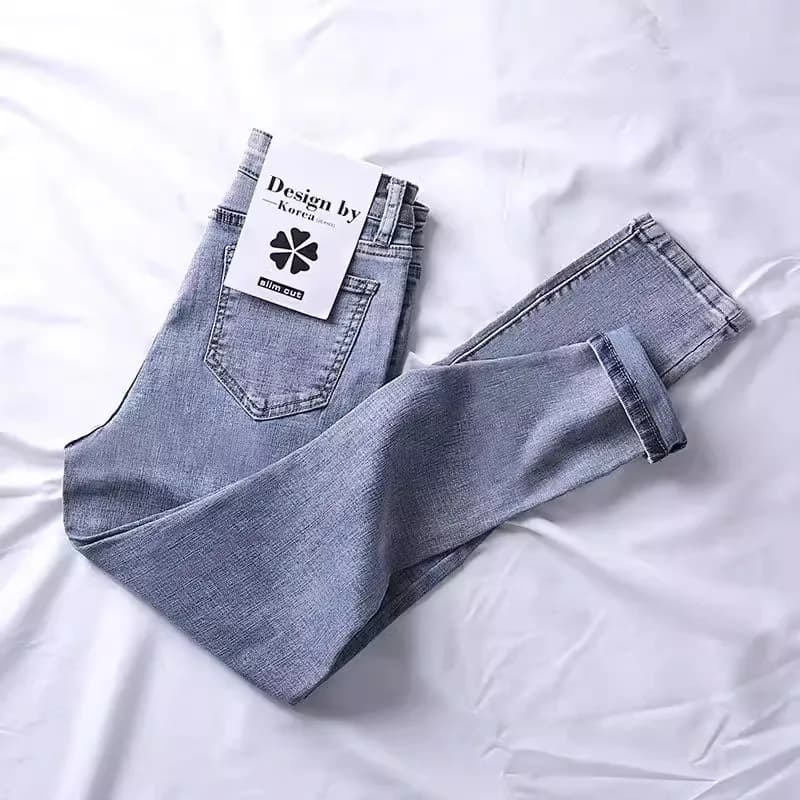 High Waist Slimming Denim Jeans Women's Korean Style Versatile Tight Fit Ladies' Ankle-Length Pants Cotton Stretch Denim