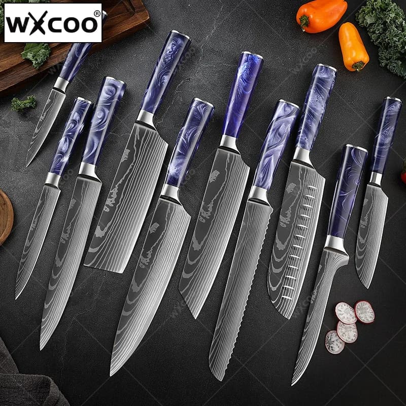 10 pieces of knives model Damascus Set knife Santoku Japanese knife from chef knife to bone mannaia knives to slice vegetables