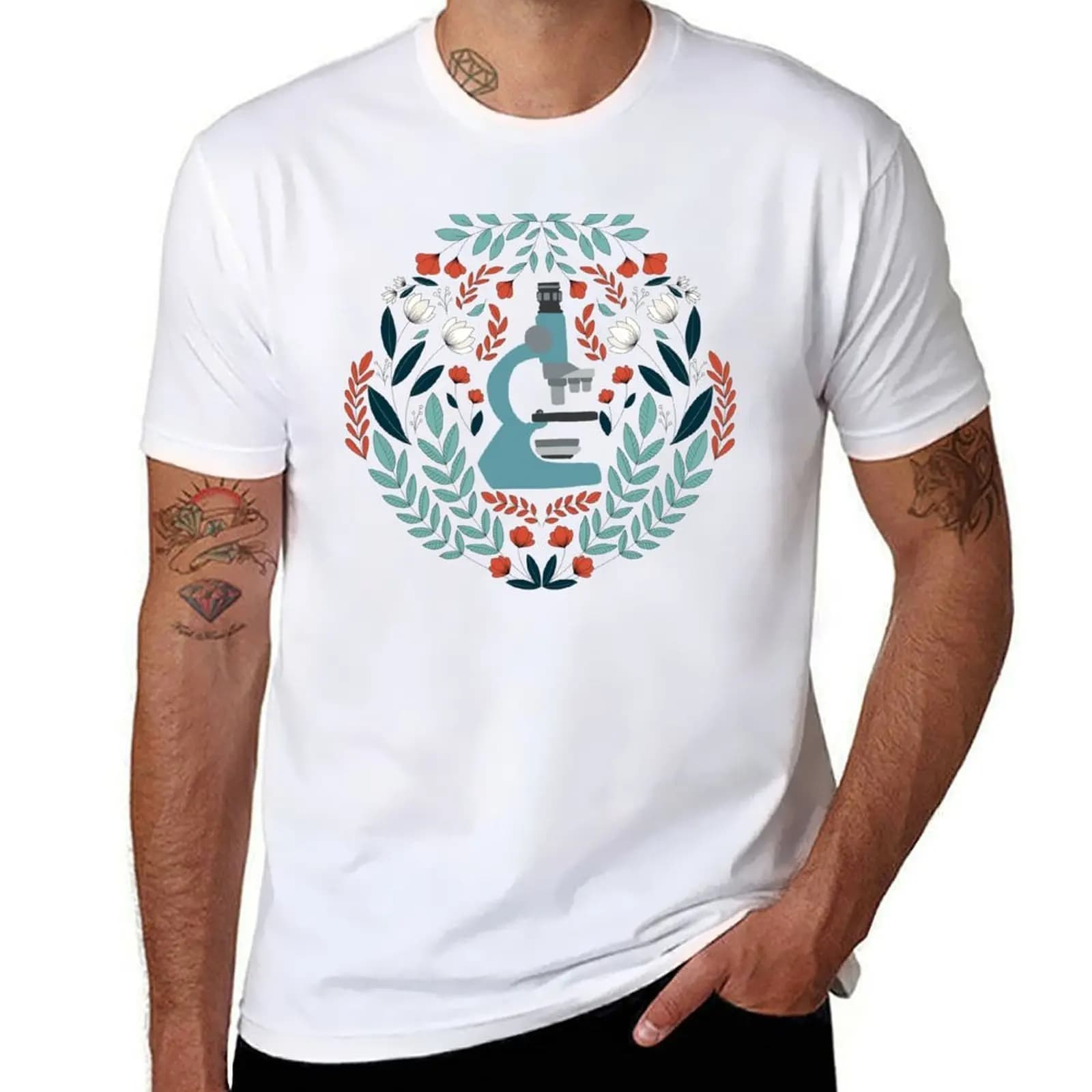 T-shirt blu Folk Microscope, camicia a maniche corte semplice per uso quotidiano