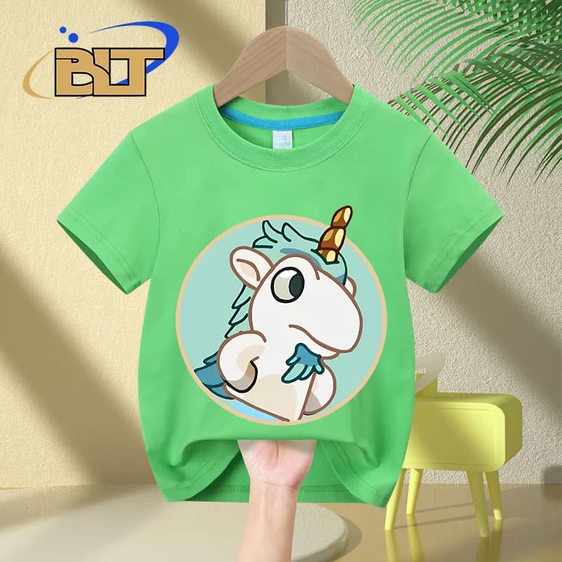 Cute unicorse hole cartoon print kids t-shirt summer children's cotton manica corta casual top per ragazzi e ragazze