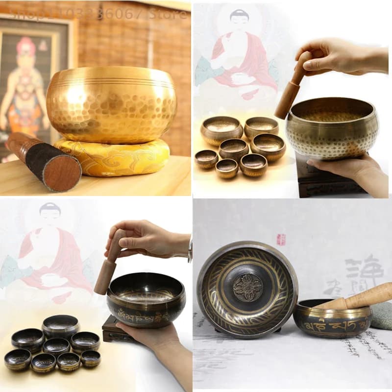 1Set Yoga Metal Meditation Bowl Buddha Sound Bowl Tibetan Bell Striker Brass Chime Handicraft Music For Relaxation