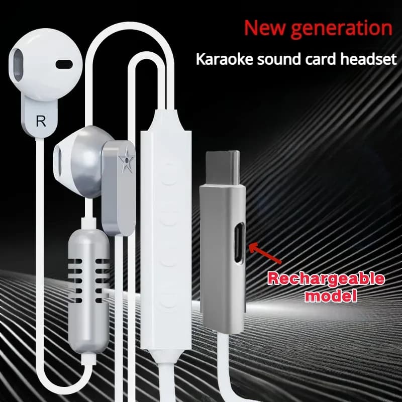 10-level reverb sound card headphones, live streaming, karaoke, recording, gaming, built-in monitor microphone, Bluetooth Type-C