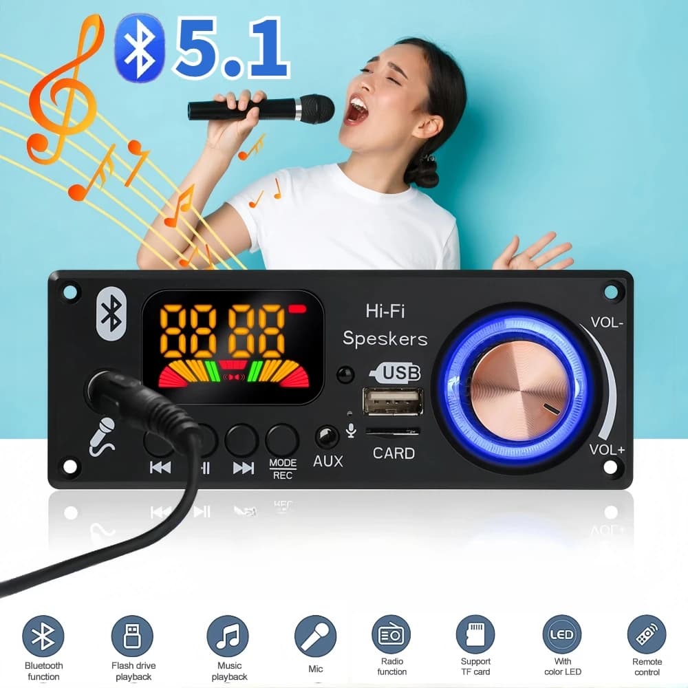 Bluetooth 5.1 FAI DA TE 160W Amplificatore MP3 Scheda di Decodifica 12V Microfono Radio FM TF USB Car Audio Lettore Musicale Altoparlante Controllo del Volume