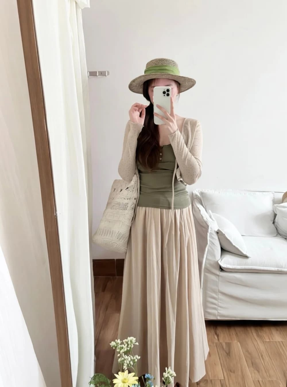 Set Casual Lavorato a Maglia Kumikumi, Cardigan a Maniche Lunghe con Protezione Solare, Top con Spalline Verdi, Gonna Estiva da Donna, Set Tre Pezzi