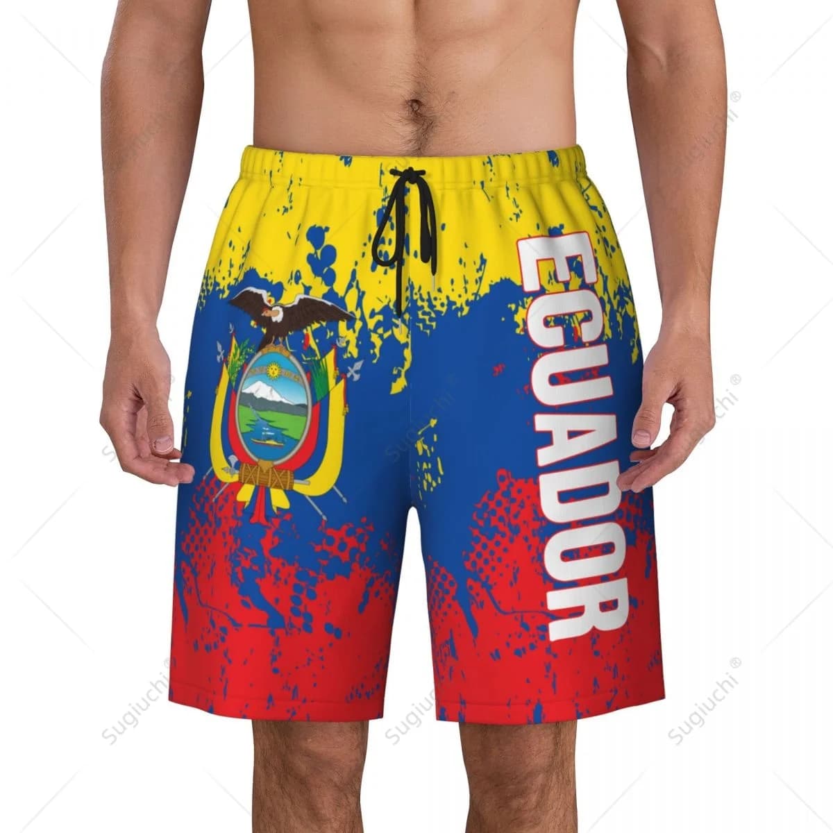 Pantaloni da spiaggia con bandiera dell'ECuatore da uomo Pantaloncini da surf Surf Ragazzi Calcio Ciclismo Costumi da bagno Corsa in poliestere