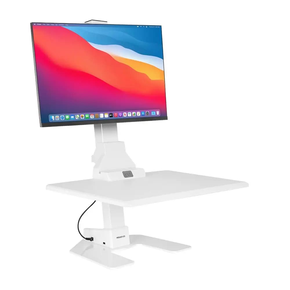 Convertitore per Scrivania Elettrica Regolabile in Altezza, Piano di Lavoro Sit-Stand con Supporto Singolo per Monitor fino a 32 Pollici, Fre