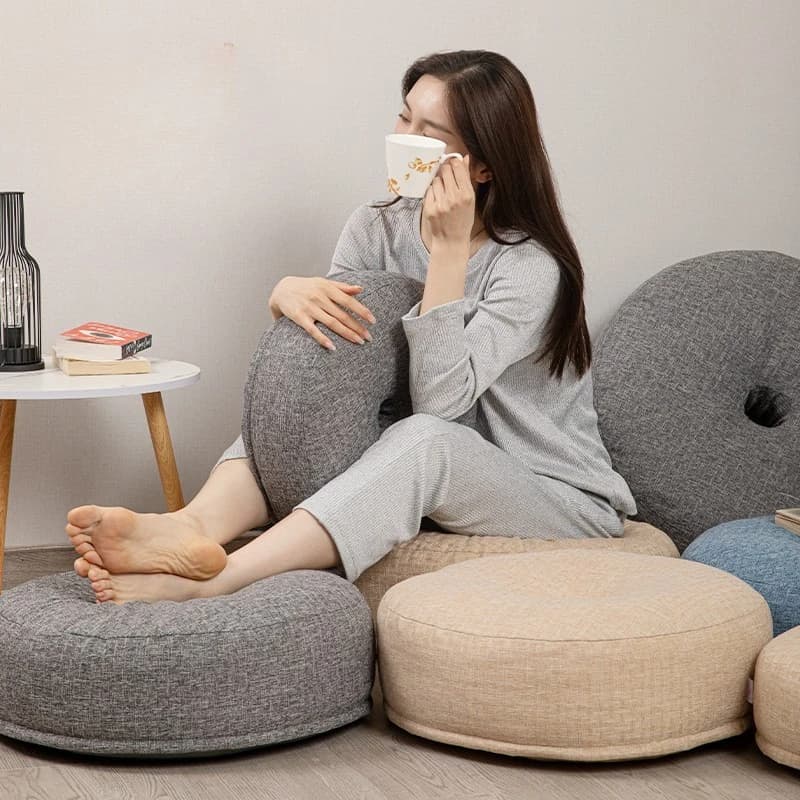 ‌ Cuscino del sedile in lino rinforzato, pouf rotondo antiscivolo lavabile, cuscino per divano in memory foam, supporto lombare da pavimento con cerniera ‌