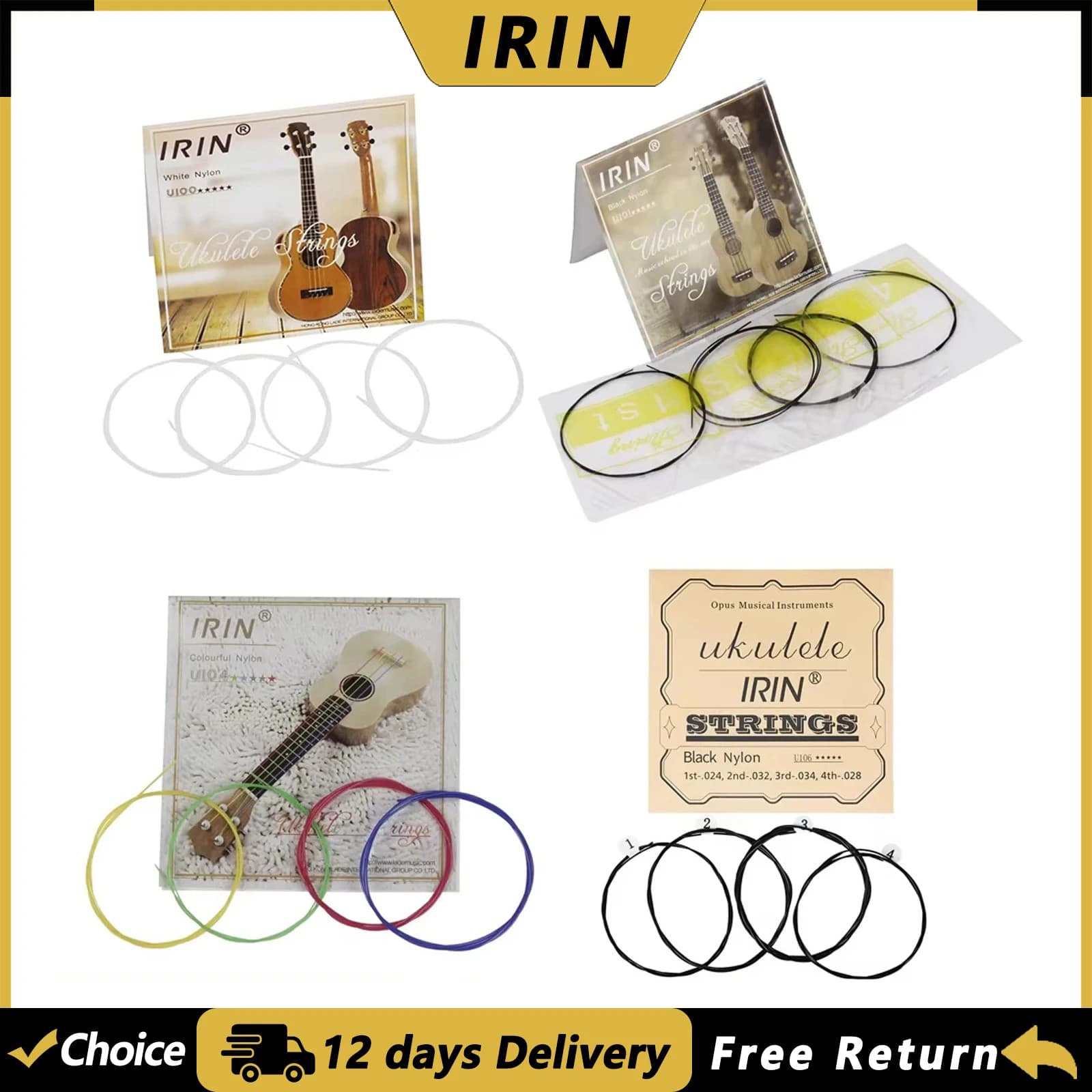 IRIN Ukulele Guitar String Nylon Strings 4Pcs/set for 21Inch 23 Inch 26 Inch Ukulele String Instrument Replacement Accessories
