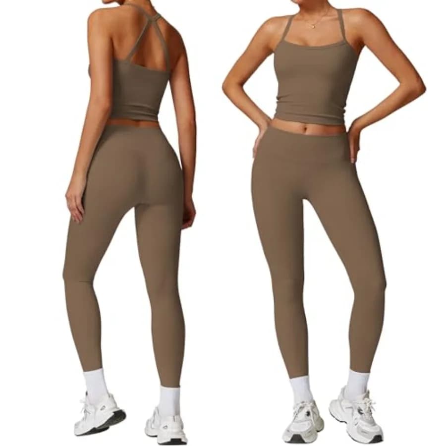 Completo Sportivo da Donna 2 Pezzi NUOVO, Top con Schiena Aperta e Leggings a Vita Alta, Set da Palestra e Tuta da Ginnastica