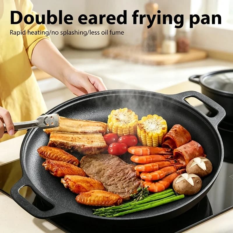 Cast Iron Non-Stick Flat Skillet, Multi-use Cookware for Steak, Egg, Pancake, Pizza for Indoor Kitchen & Outdoor Cooking