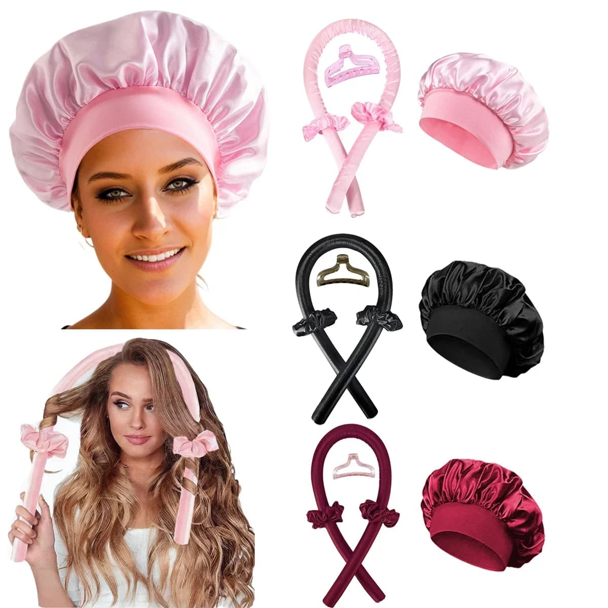 Heat-free curling rod band Hair rolls without heat Soft bigodini Lazy curls Satin bonnet Night cap Hair styling tools