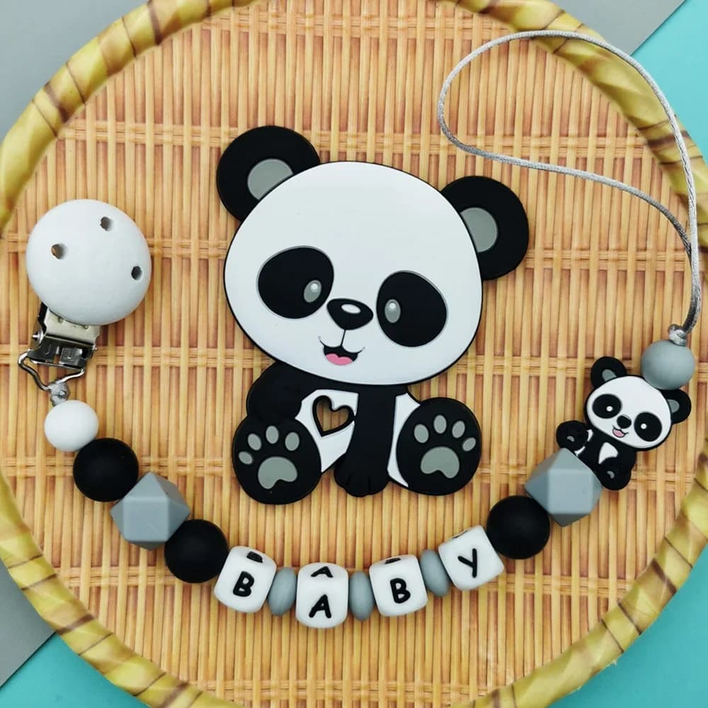 Lettere inglesi russe personalizzate Nome Bambino Panda in silicone Clip per ciuccio Catene Pendenti per massaggiagengive Dentizione per bambini Giocattoli Kawaii Regali