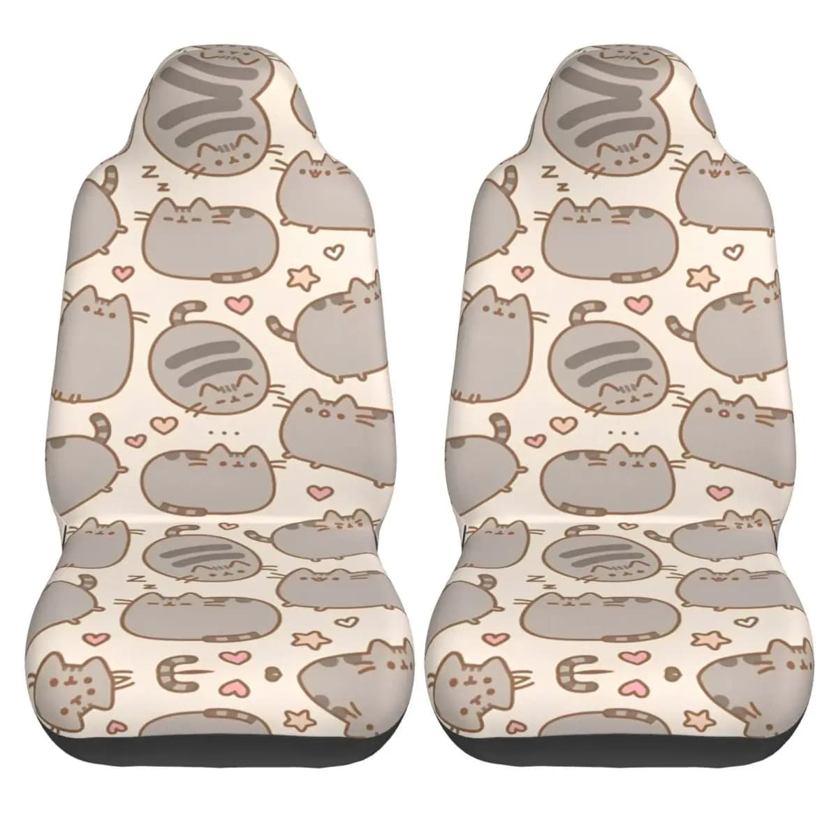 Car Seat Covers in Flexible Polyester with Cat Cartoon P-Push-eeng, Set of Two Pieces, Sympathies Taxi Covers