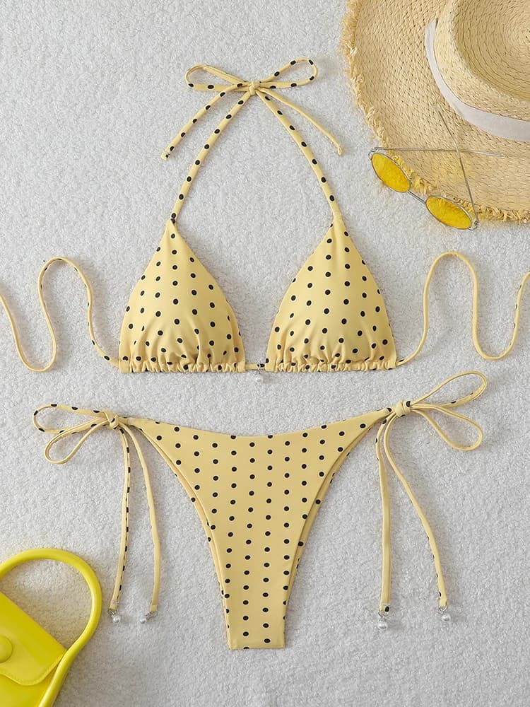 Trendy Bikini 2026, Sexy Swimwear with Beads, Micro Bikini at Pois, Beach Clothing for Women