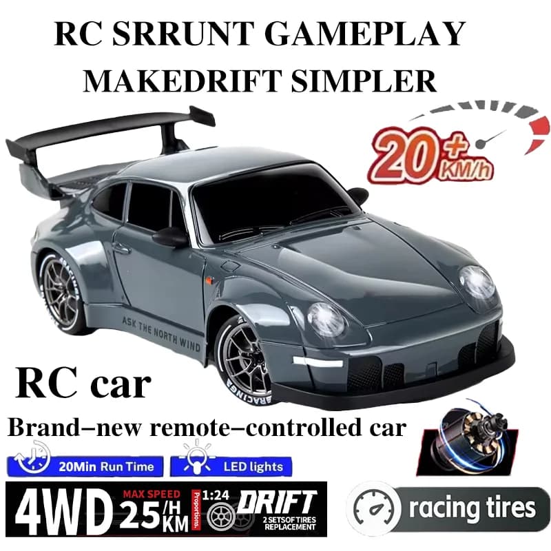 Auto RC da drift ad alta velocità 1/24, 2.4 GHz, telecomando, auto da corsa elettrica, veicoli resistenti con LED, giocattolo per ragazzi, ideale come regalo di compleanno